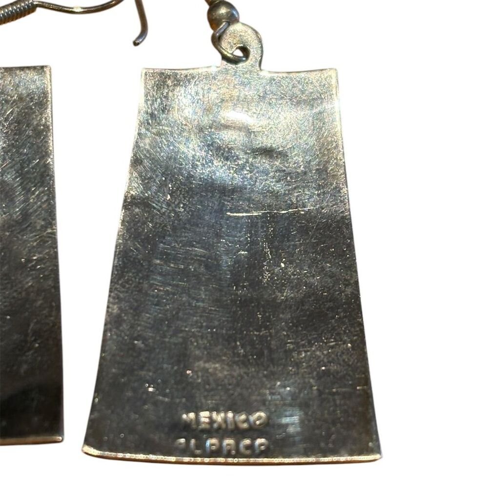 Vintage Alpaca Mexico Dangle Earrings Crushed Turquoise Inlay Silver - Picture 4 of 4